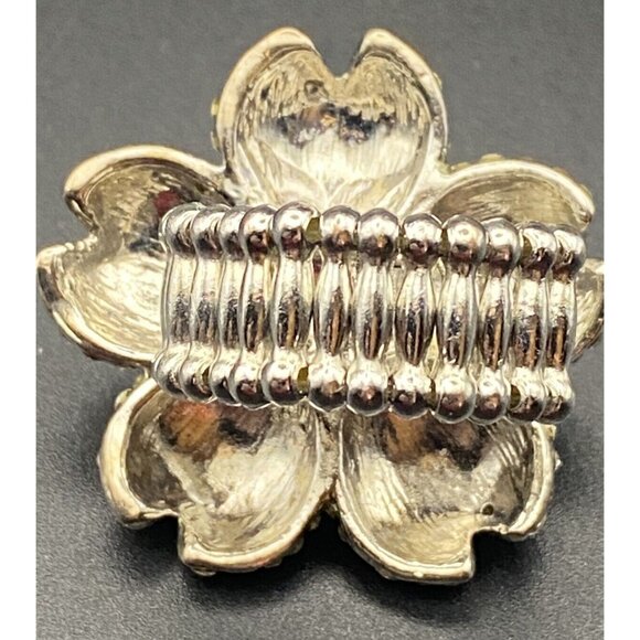 Lot of 4 Stretch Rings Faux Gemstones Pearls  Rhinestone Flower Silver Tone Boho - Picture 8 of 9